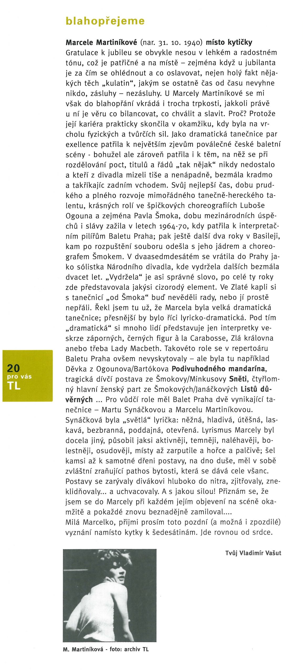 Marcela Martiníková v Tanečních listech roč. 37, č. 8, 2000