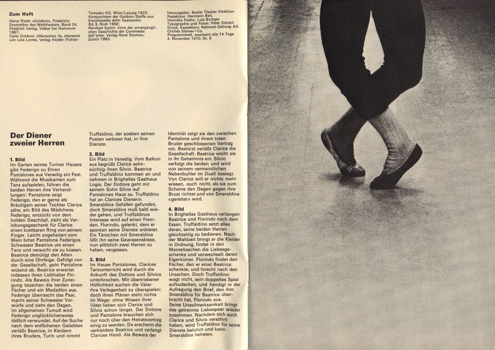 Program k inscenaci Sluha dvou pánů (1970), Der Diener zweier Herren (archiv Institutu Pavla Šmoka)