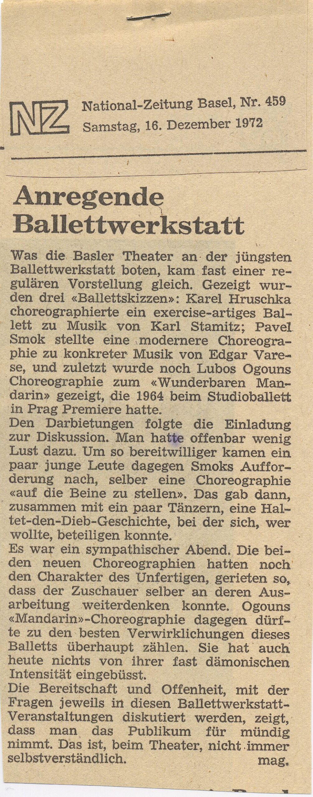 Recenze na pořad Ballettwerkstatt V (archiv IPŠ)